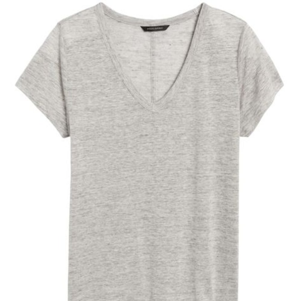 NWOT Banana Republic Linen V-Neck T-Shirt Gray Sz S - Picture 3 of 10
